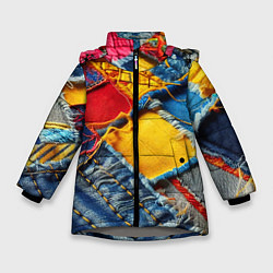 Куртка зимняя для девочки Colorful denim patchwork - ai art, цвет: 3D-светло-серый