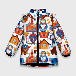 Куртка зимняя для девочки Русские народные традиции, цвет: 3D-черный