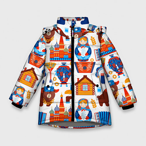 Зимняя куртка для девочки Русские народные традиции / 3D-Светло-серый – фото 1