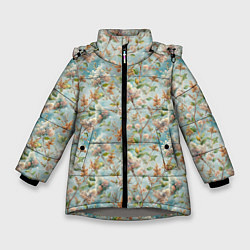Зимняя куртка для девочки Сирень цветы паттерн