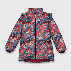 Куртка зимняя для девочки Сирень на красном фоне, цвет: 3D-красный