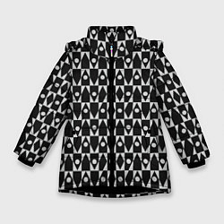 Куртка зимняя для девочки Чёрно-белые ромбы и круги на чёрном фоне, цвет: 3D-черный