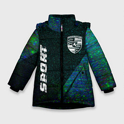 Куртка зимняя для девочки Porsche sport glitch blue, цвет: 3D-черный