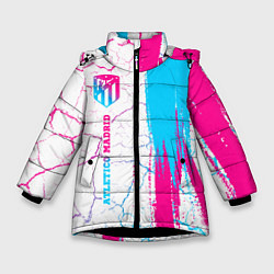 Куртка зимняя для девочки Atletico Madrid neon gradient style по-вертикали, цвет: 3D-черный