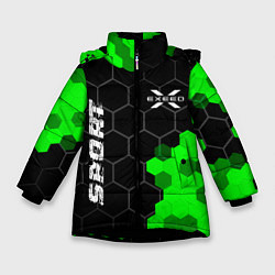 Куртка зимняя для девочки Exeed green sport hexagon, цвет: 3D-черный