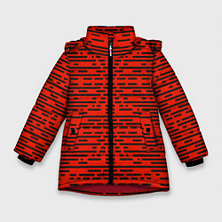 Зимняя куртка для девочки Чёрные полосы на красном фоне