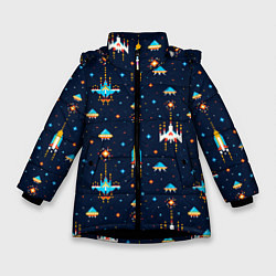 Зимняя куртка для девочки Пиксельная космическая игра