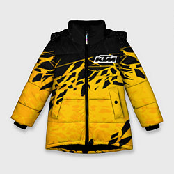 Куртка зимняя для девочки KTM - оранжевые разломы, цвет: 3D-черный