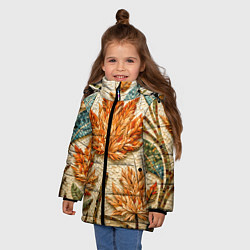 Куртка зимняя для девочки Мозаика осенняя листва в теплых тонах, цвет: 3D-черный — фото 2