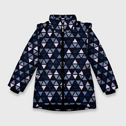 Куртка зимняя для девочки Чёрно-синий паттерн треугольники, цвет: 3D-черный