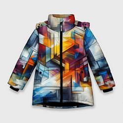 Куртка зимняя для девочки Абстрактные фигуры, цвет: 3D-черный