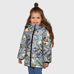 Куртка зимняя для девочки Банкноты сто долларов, цвет: 3D-черный — фото 2