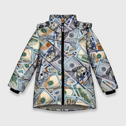 Куртка зимняя для девочки Банкноты сто долларов, цвет: 3D-светло-серый