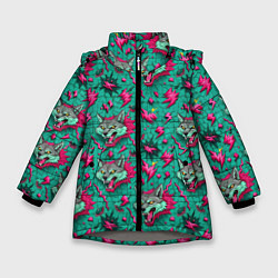 Куртка зимняя для девочки Паттерн объемные волки, цвет: 3D-светло-серый