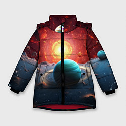 Куртка зимняя для девочки Космос и разные планеты, цвет: 3D-красный