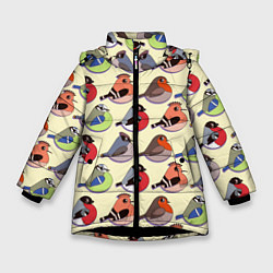 Куртка зимняя для девочки Веселые птички, цвет: 3D-черный
