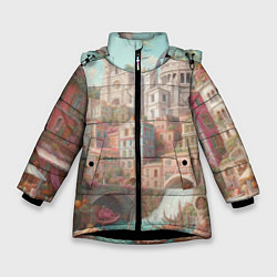 Куртка зимняя для девочки Город в восточном стиле, цвет: 3D-черный