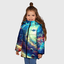 Куртка зимняя для девочки Полёт к далёкой галактике - нейросеть, цвет: 3D-светло-серый — фото 2