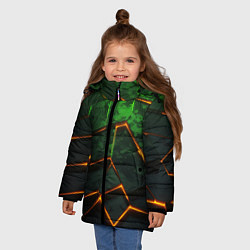 Куртка зимняя для девочки Неоновая яркая геометрическая абстракция со светом, цвет: 3D-красный — фото 2