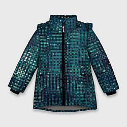 Куртка зимняя для девочки Сине-бирюзовый абстрактный, цвет: 3D-светло-серый
