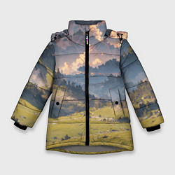 Куртка зимняя для девочки Зелёное поле и небо - аниме, цвет: 3D-светло-серый