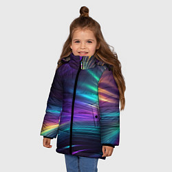 Куртка зимняя для девочки Неоновые лучи на фиолетовом фоне, цвет: 3D-черный — фото 2
