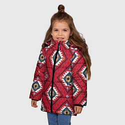 Куртка зимняя для девочки Этнические ромбы на красном, цвет: 3D-черный — фото 2