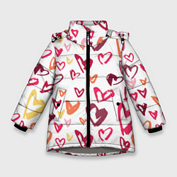 Куртка зимняя для девочки Сердечки паттерн, цвет: 3D-светло-серый