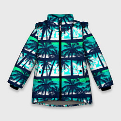 Куртка зимняя для девочки Тропический франжипани с пальмами, цвет: 3D-светло-серый