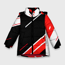 Куртка зимняя для девочки Бело-красные полосы на чёрном фоне, цвет: 3D-красный