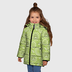 Куртка зимняя для девочки Зеленый цветочный - паттерн смайлики, цвет: 3D-светло-серый — фото 2