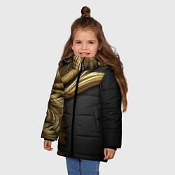 Куртка зимняя для девочки Золотые объемные листья на черном, цвет: 3D-черный — фото 2
