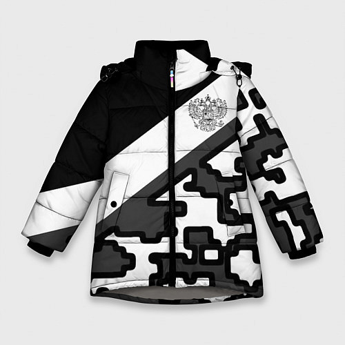 Зимняя куртка для девочки Россия камуфляж текстура / 3D-Светло-серый – фото 1