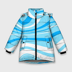 Куртка зимняя для девочки Бело-голубой волистые линии, цвет: 3D-светло-серый