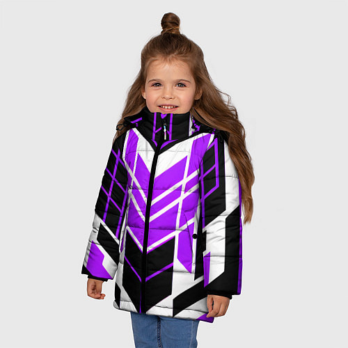 Зимняя куртка для девочки Purple and black stripes on a white background / 3D-Красный – фото 3