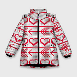 Куртка зимняя для девочки Сердца и стрелы в вязанном стиле, цвет: 3D-черный