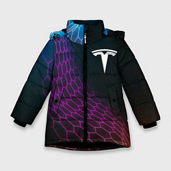 Куртка зимняя для девочки Tesla neon hexagon, цвет: 3D-черный