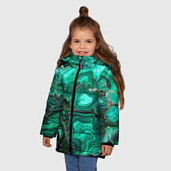 Куртка зимняя для девочки Малахит - зеленая текстура минерала, цвет: 3D-черный — фото 2