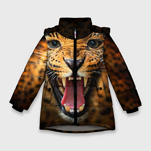 Зимняя куртка для девочки Рык леопарда / 3D-Светло-серый – фото 1