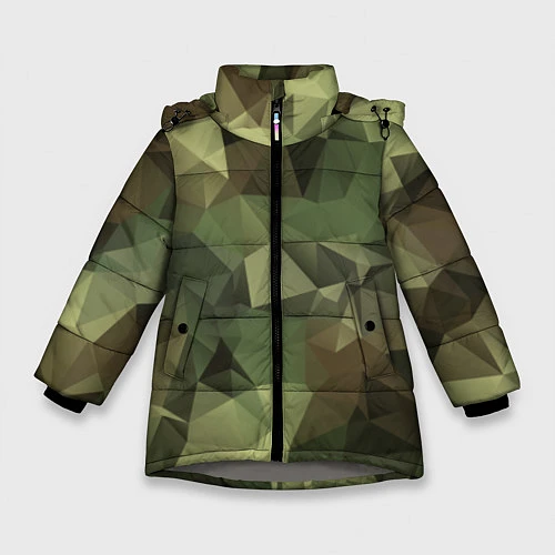 Зимняя куртка для девочки Полигональный камуфляж / 3D-Светло-серый – фото 1