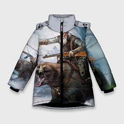 Куртка зимняя для девочки Русский воин на медведе, цвет: 3D-черный