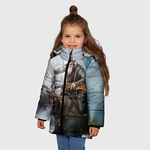 Зимняя куртка для девочки Русский воин на медведе / 3D-Черный – фото 3