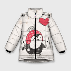Куртка зимняя для девочки Влюбленный пингвин, цвет: 3D-светло-серый