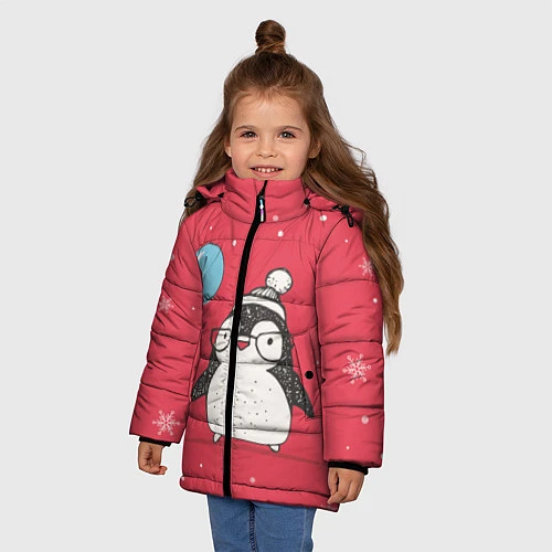 Зимняя куртка для девочки Влюбленная пингвинка / 3D-Черный – фото 3