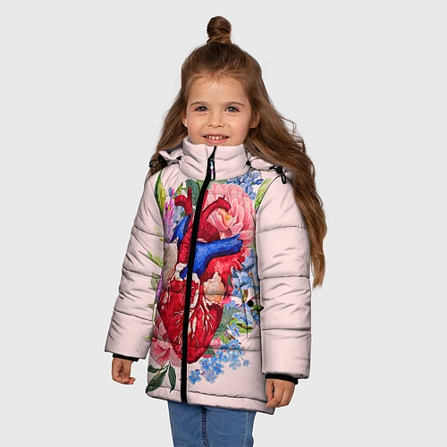 Зимняя куртка для девочки Цветочное сердце / 3D-Черный – фото 3