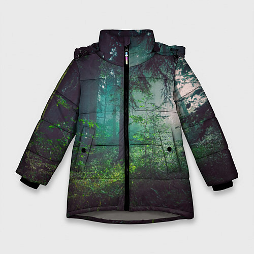 Зимняя куртка для девочки Таинственный лес / 3D-Светло-серый – фото 1