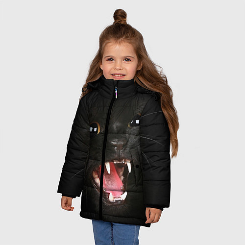 Зимняя куртка для девочки Черный кот / 3D-Черный – фото 3
