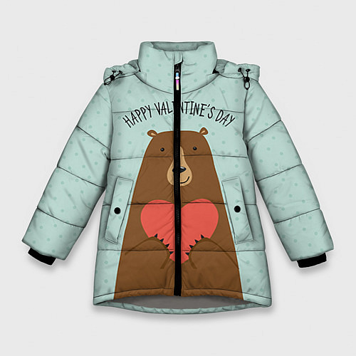 Зимняя куртка для девочки Медведь с сердцем / 3D-Светло-серый – фото 1