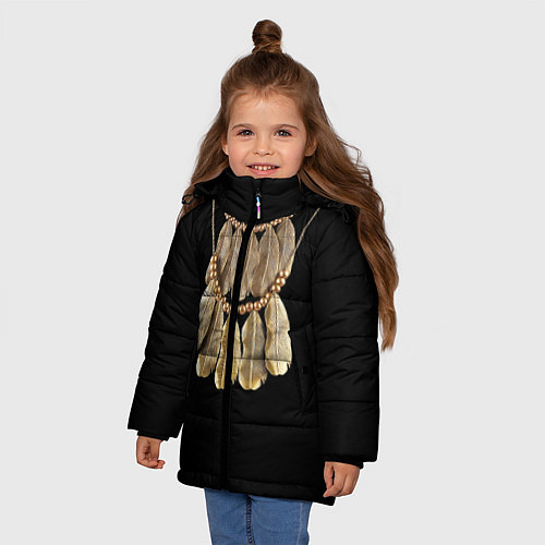 Зимняя куртка для девочки Золотые перья / 3D-Черный – фото 3