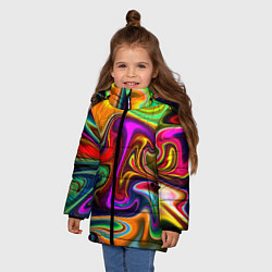 Куртка зимняя для девочки Неоновые разводы, цвет: 3D-красный — фото 2